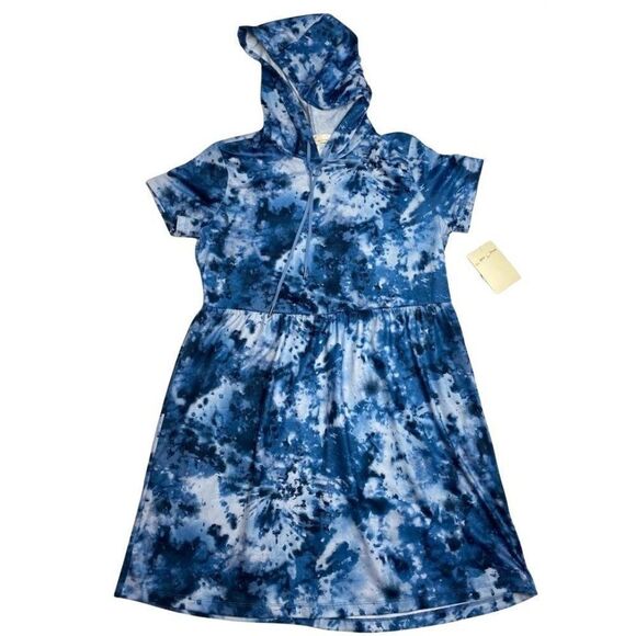 Be‎ Bop Hoodie Dress Juniors' Small Blue Tie Dyed Stretchy Drawstring Pullover - Picture 7 of 11